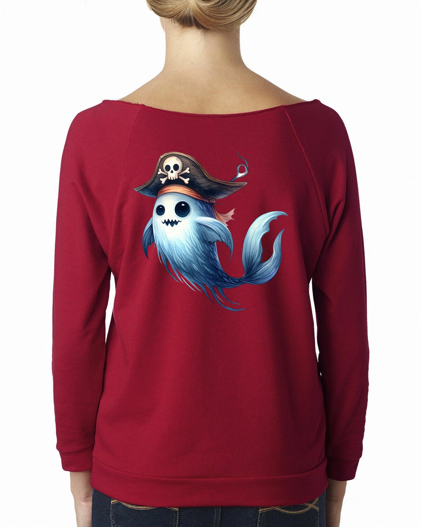Women's Premium French Terry Raw Edge 3/4 Sleeve Raglan T-Shirt Fishy Pirate
