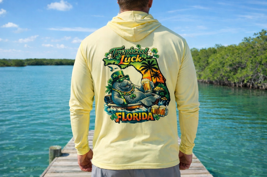 St Patricks Day Long Sleeve Hooded Shirt- Tropical Luck
