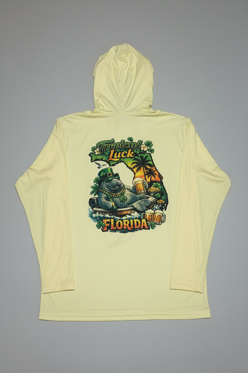 St Patricks Day Long Sleeve Hooded Shirt- Tropical Luck