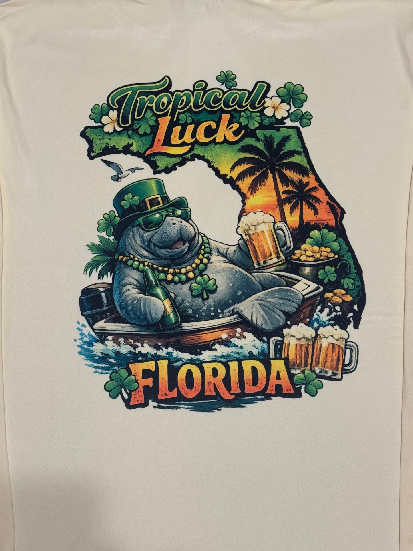 St Patricks Day Long Sleeve Hooded Shirt- Tropical Luck