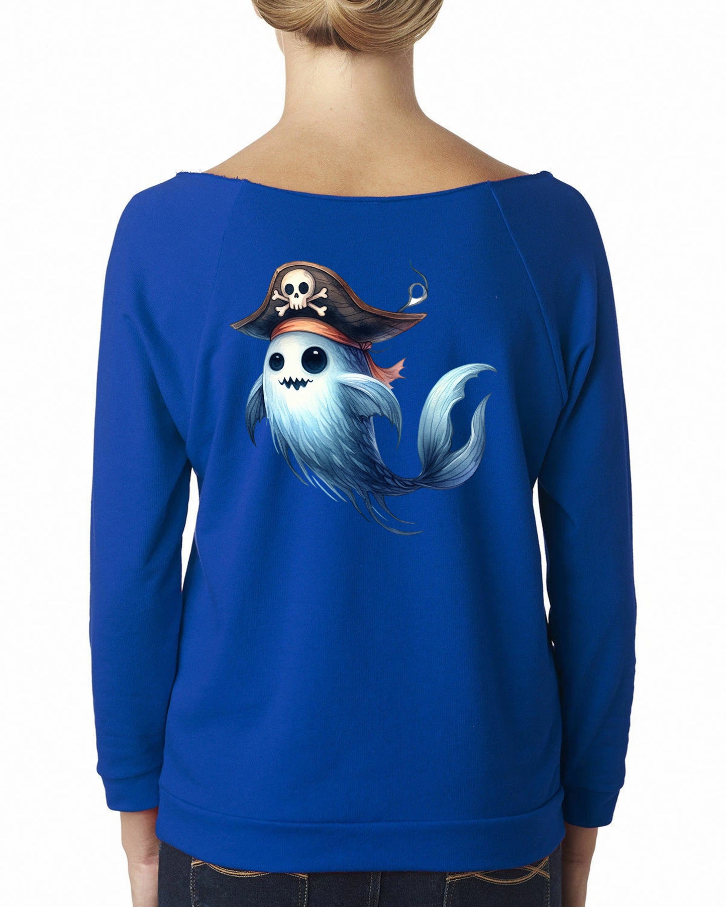 Women's Premium French Terry Raw Edge 3/4 Sleeve Raglan T-Shirt Fishy Pirate